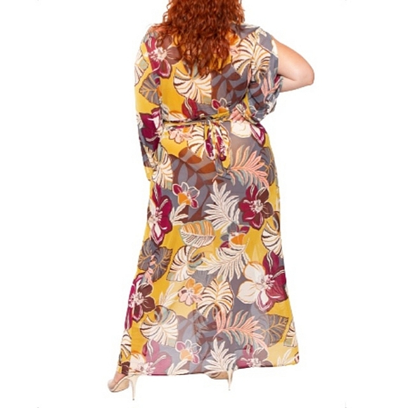 CURVY SENSE ☆ TROPICAL PRINT MESH ☆  MAXI COVER-UP DRESS ☆ 4x ☆ NIP - Picture 5 of 8